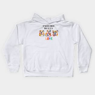 English Bulldog LOVE Watercolor Kids Hoodie